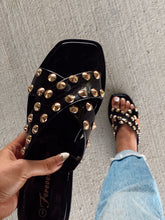 Load image into Gallery viewer, Black Jelly Cross Over Stud Slide Sandals

