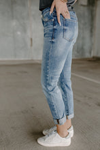 Load image into Gallery viewer, Sawyer Relaxed Mid Rise Cuff Medium Dark Denim Jeans
