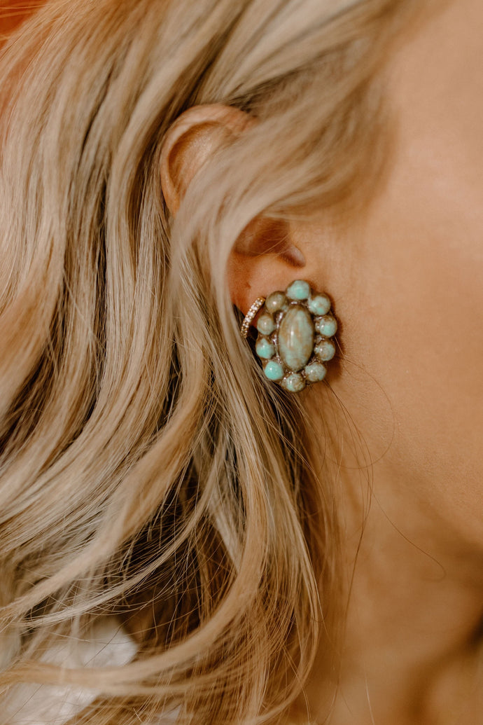 Moon Rock Distressed Turquoise Stud Earrings