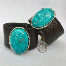 Load image into Gallery viewer, ReLoved Leather Oval Turquoise Vintage Cuff
