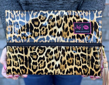 Load image into Gallery viewer, Makeup Junkie Tan Leopard Patent Luxury Line Designer Make Up Bags
