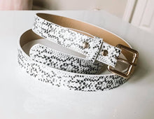 Load image into Gallery viewer, Grey Python Snake Gold Buckle Belt
