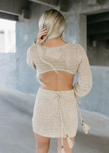 Load image into Gallery viewer, Bali Taupe Crochet Cut Out Knit Dress - vintageleopard

