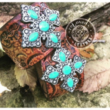 Load image into Gallery viewer, EXCLUSIVE ReLoved Leather Branded Leopard Turquoise Cross Vintage Cuff
